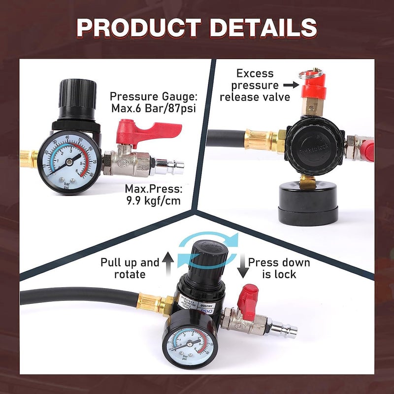 Angchun Boost Leak Tester - Turbo Boost Leak Tester Kit 9PCS Turbo System Leakage Tester with 4 Pairs of Stepped Adapters 1-3/8"- 3-1/2", Leak Down Tester with Pressure Gauge for Cooling System - Image 3